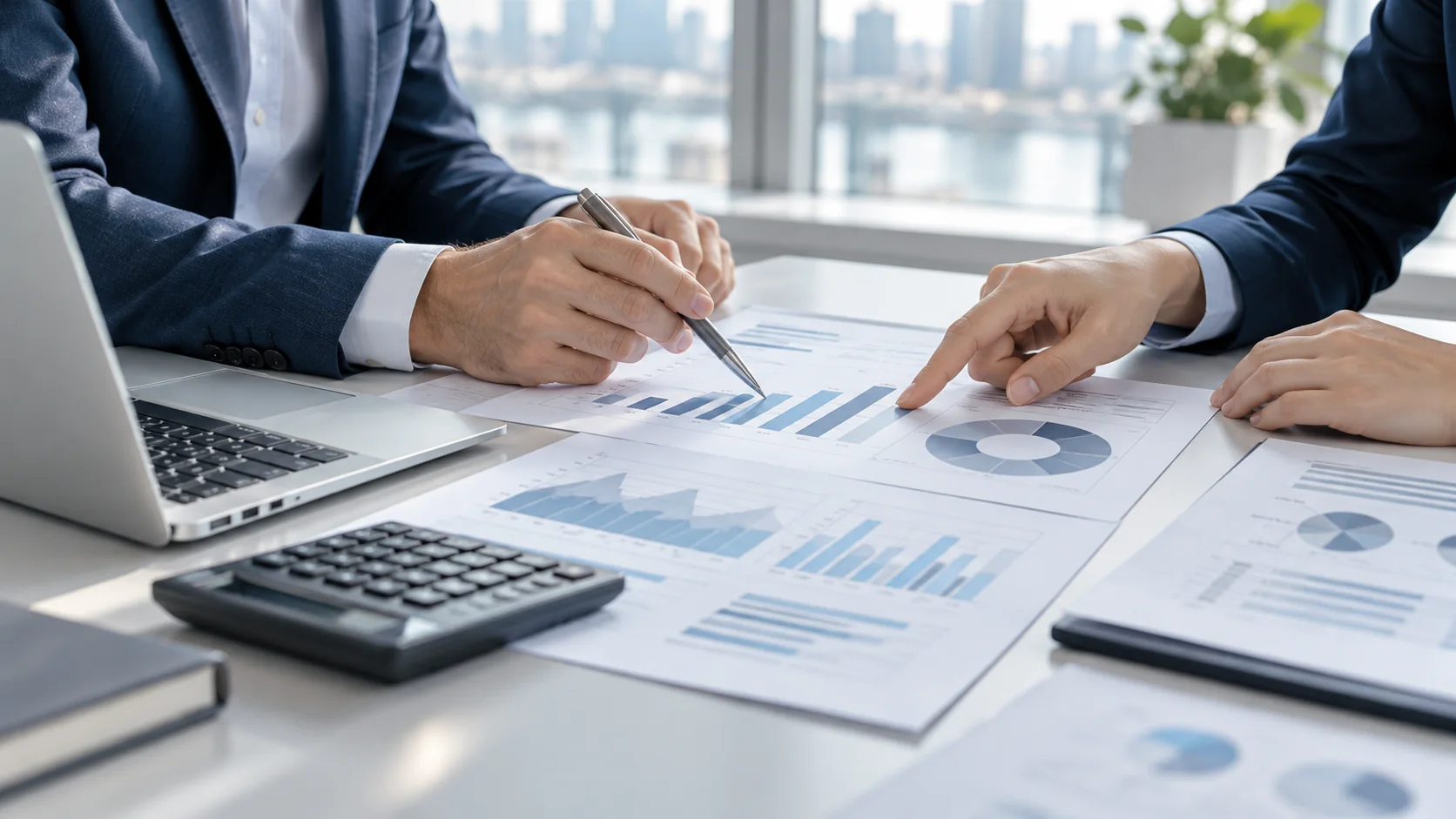 Finansal raporları birlikte inceleyen danışmanların temsili çalışma masası